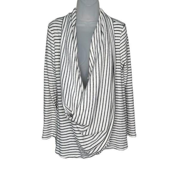 HUMMINGBIRD White & Black Stripe Drape Front Cardigan Women’s - Picture 1 of 9